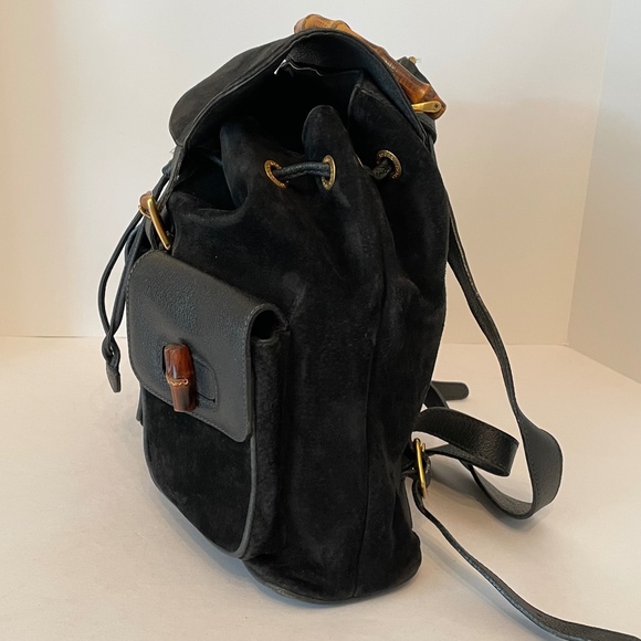 Gucci Black Leather Suede Bamboo Backpack Bag main image 6